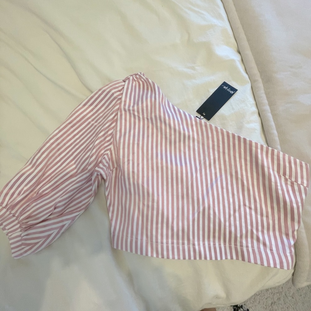 NastyGal one shoulder pink stripe top